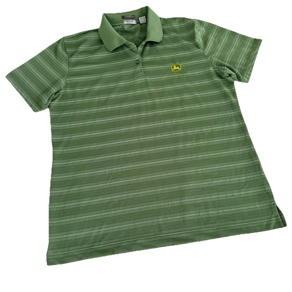 John Deere Classic Women's Ladies' L Golf Polo Green Stripe Shirt River's End